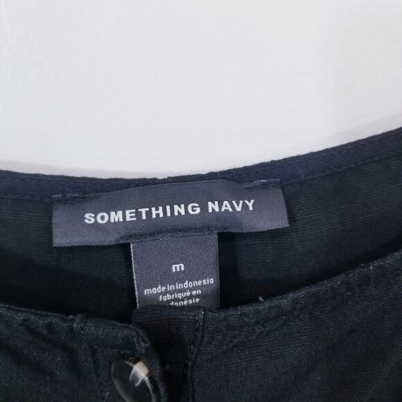 Something Navy Women size Medium Black Layered Midi Sundress Button Front - Picture 4 of 12